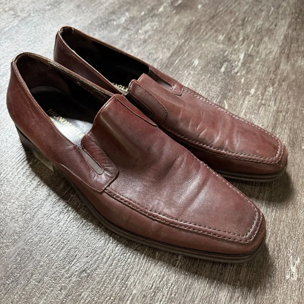 Bruno Magli Raging Loafers Mens 10 M Brown Leather Square Toe Slip On Italy